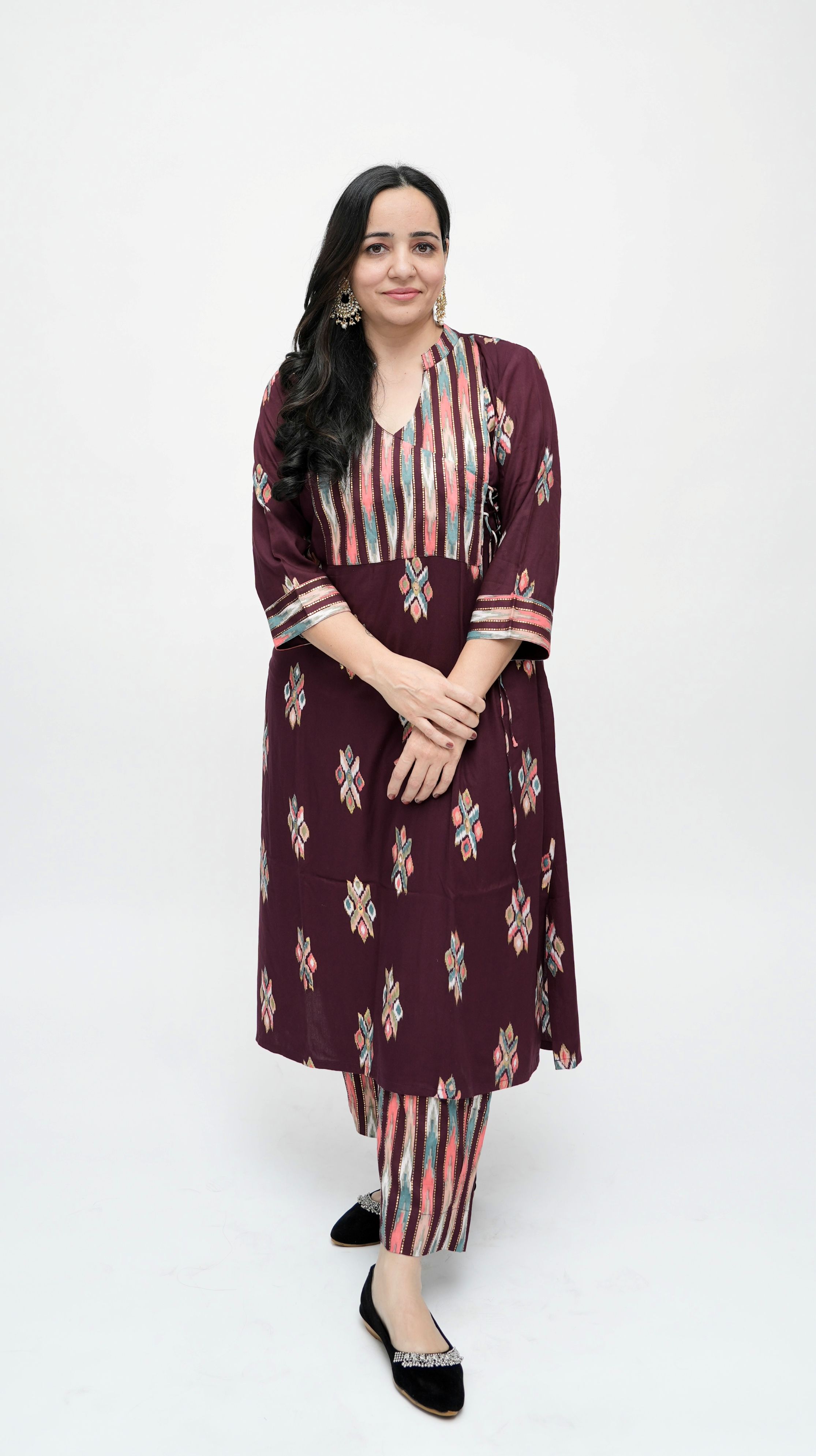 Maroon Ikat Print kurta Set