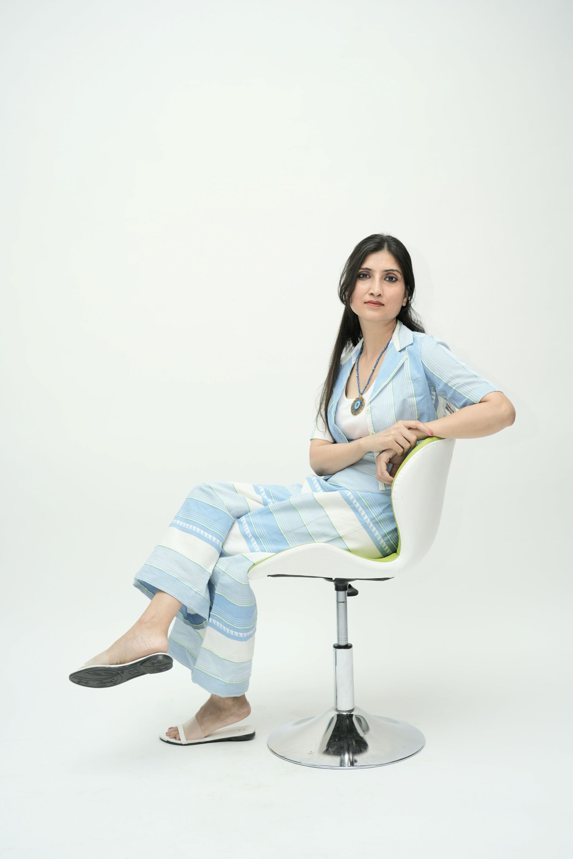 Striped Summer Co-ord Set with Crop Shirt – Blue & White