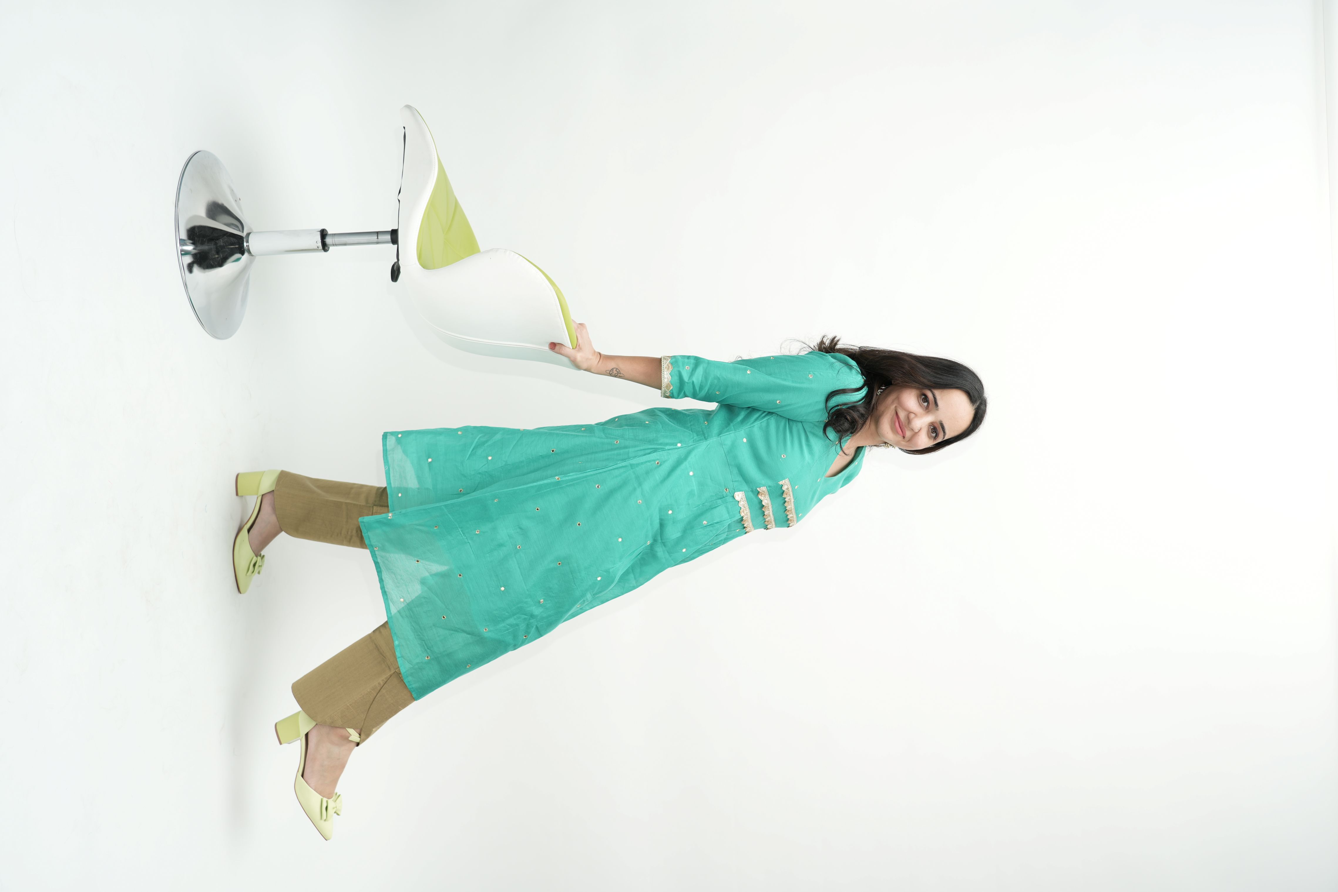 Mint Embellished A-line Kurta – Subtle Glamour, Everyday Grace
