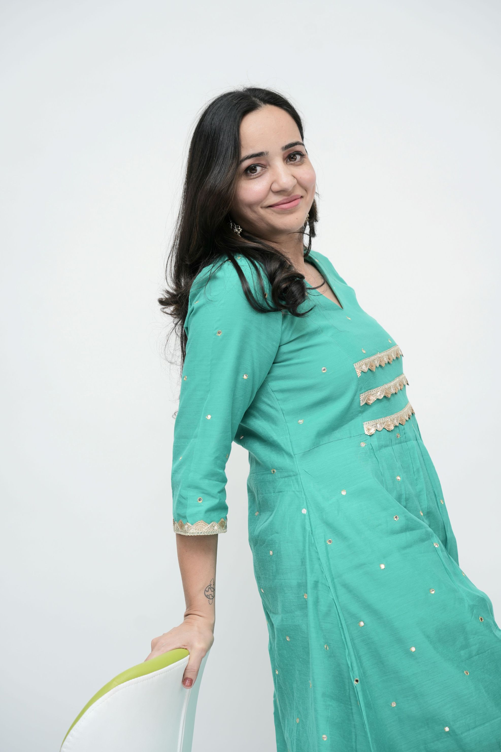 Mint Embellished A-line Kurta – Subtle Glamour, Everyday Grace