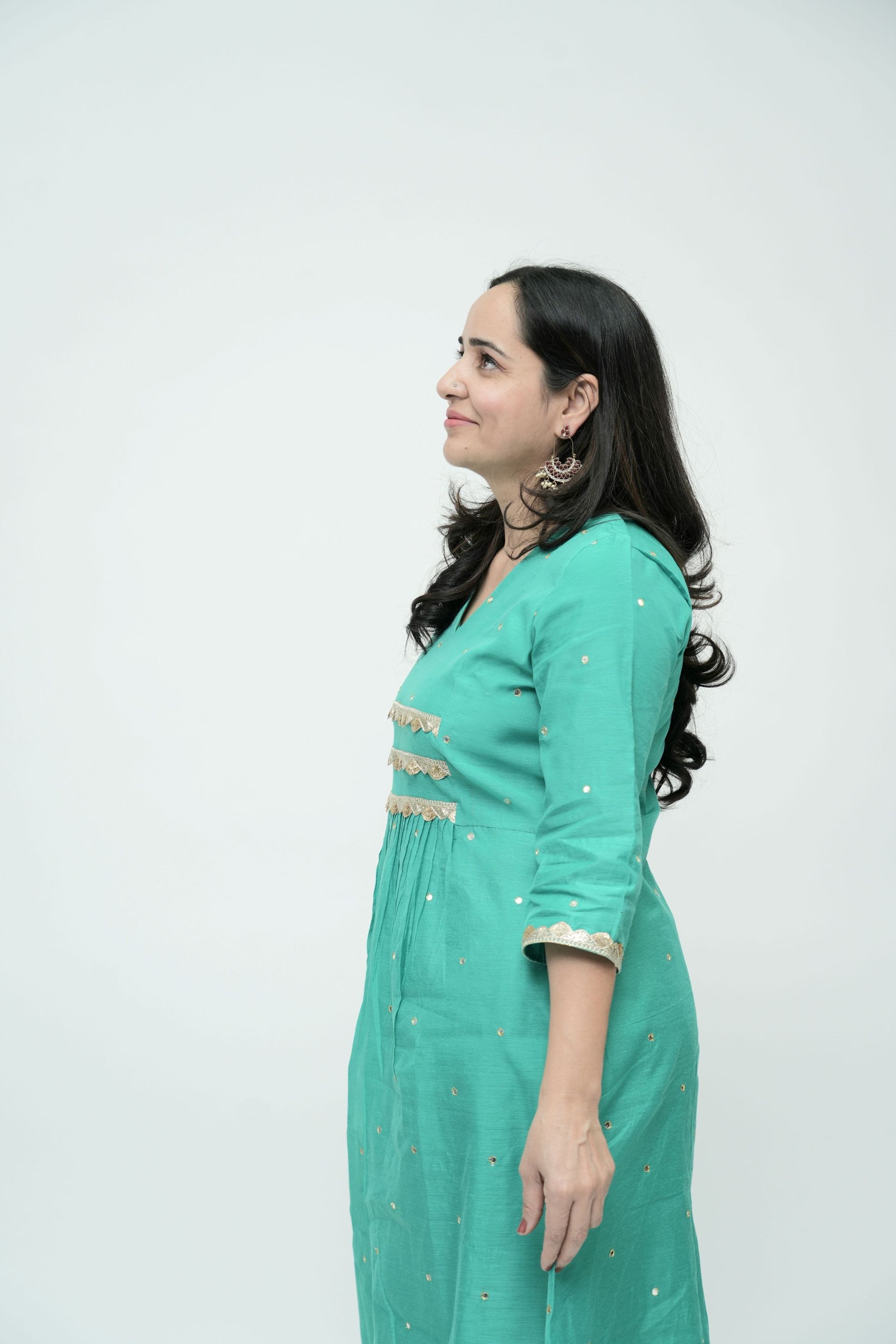 Mint Embellished A-line Kurta – Subtle Glamour, Everyday Grace