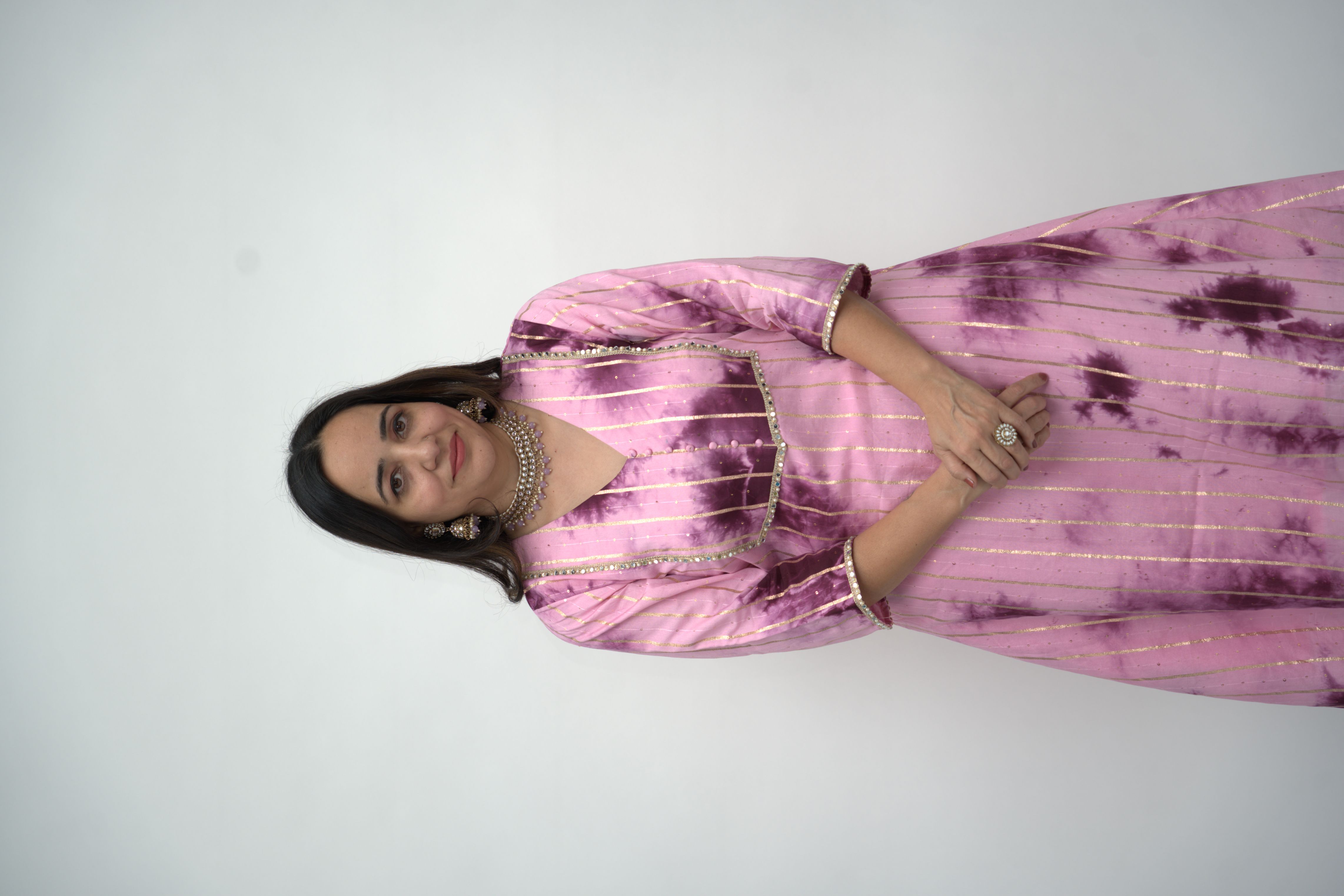 Lilac Purple Tie-Dye Kurta with Mirror Work – Ethnic Glamour, Modern Twist