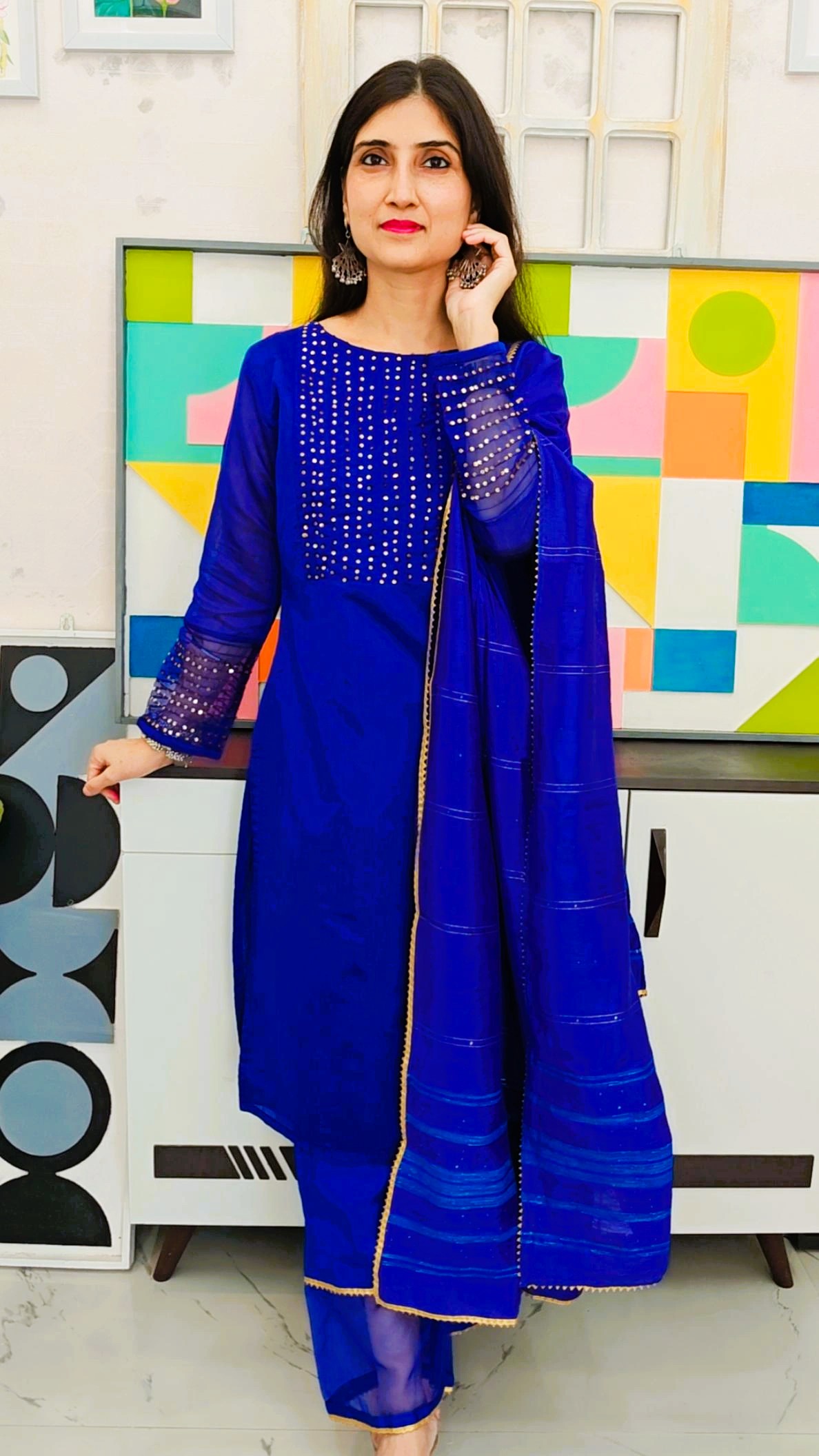 Royal Blue Chanderi Kurta Set with Handwork Detailing